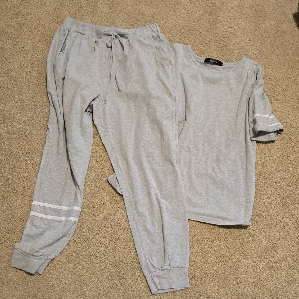 Casual Gray Lounge Set with Striped Accents